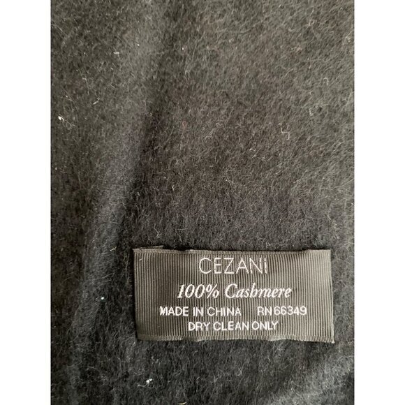 Cezani Black Cashmere Black Fringe Trim Scarf Muffler - Picture 4 of 5